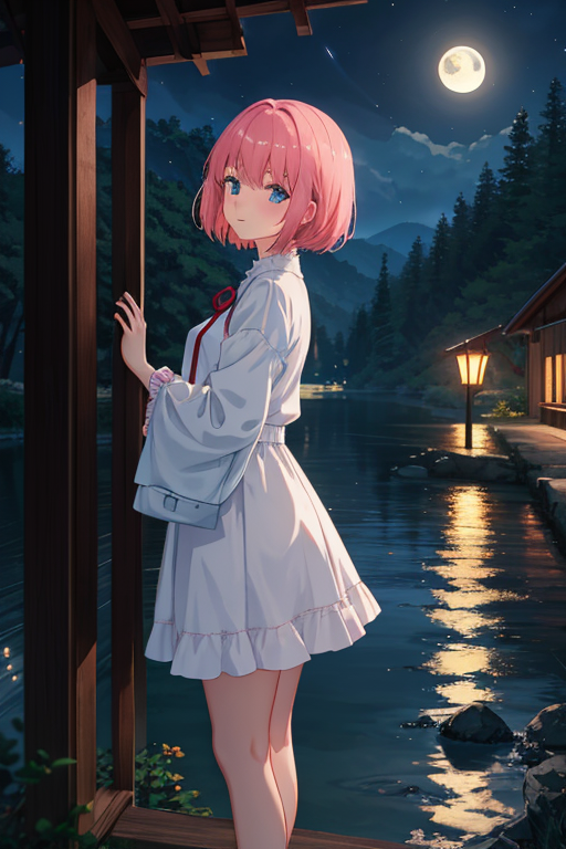 00368-1365687531-Anime, Pretty european girl under the moonlight, Soft smile, short hair, long outfit, countryside, lake, at night, Best quality,.png